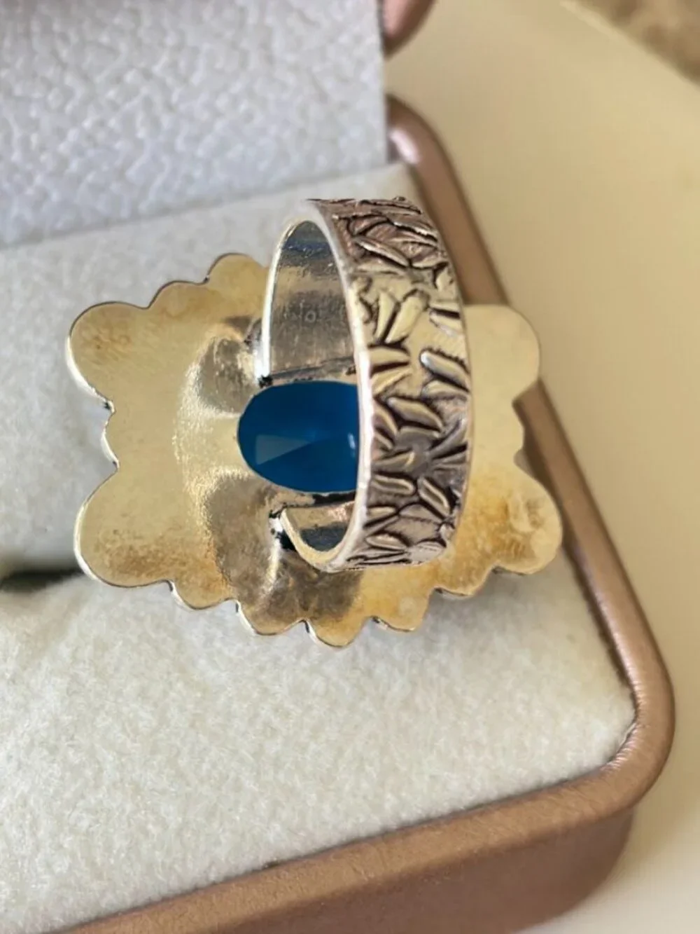 Simulated Electric Blue Oval Stone Statement Ring 925 Silver Plated - Size 6.75